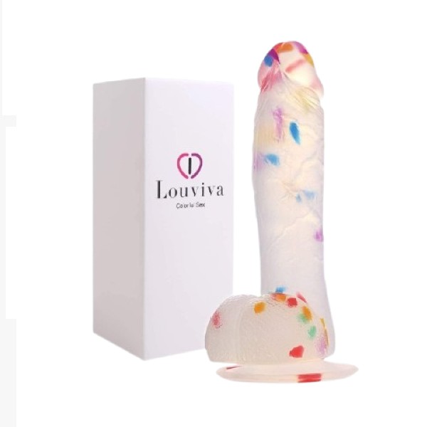 Confetti Dildo Realistic Clear Silicone Suction Cup Women Sex Toy, 7.6 Inch, Sex Toy For Adults